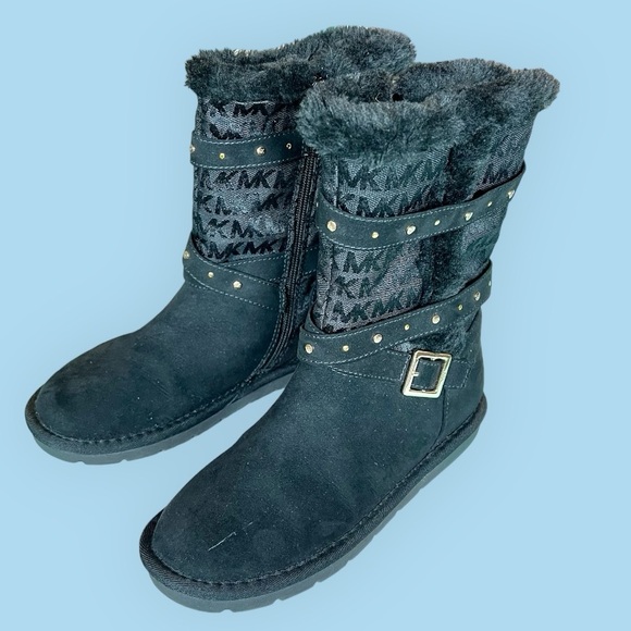 MK Michael Kors Black Suede Leather Boots Fleece Lined Side Zip - Picture 5 of 16